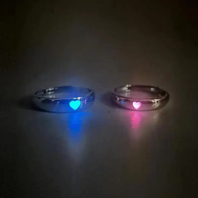 Heart-Shaped Adjustable Glow Ring Set for Couples