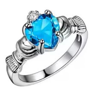 Shimmering Silver Colored Stone Claddagh Ring