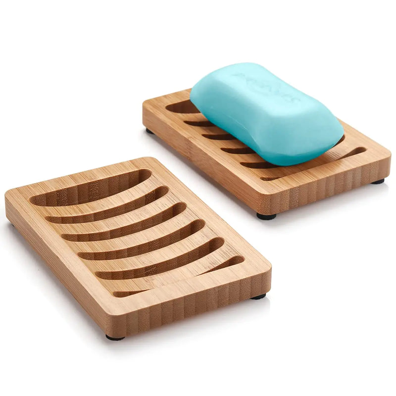 Natural Bamboo Wooden Soap Dish 2 Pack