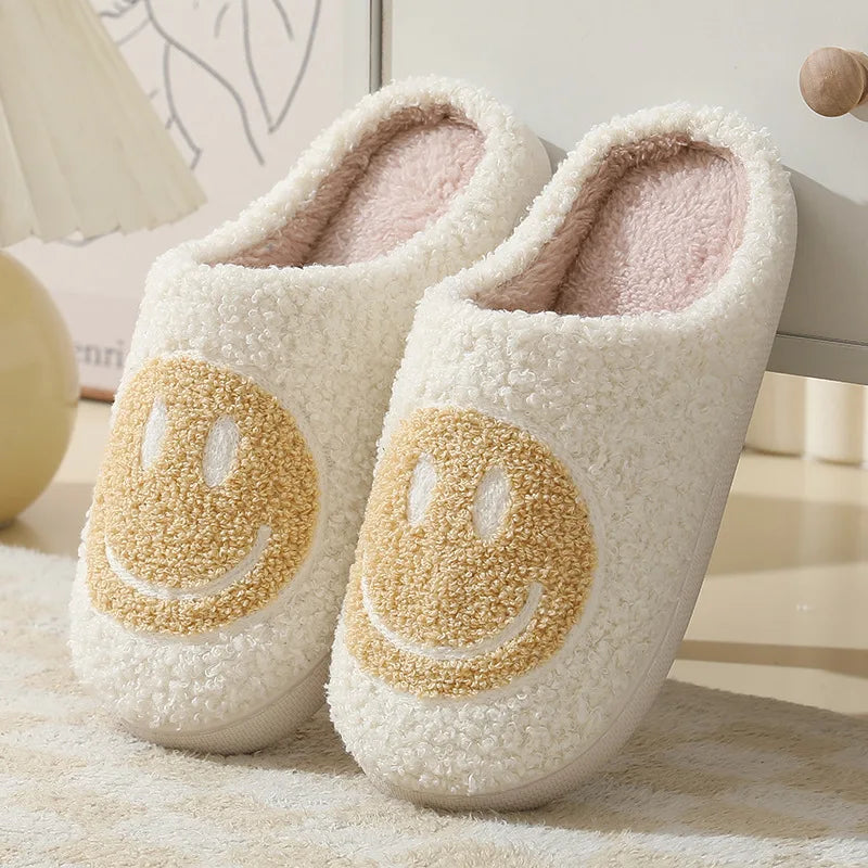 Smiley Face Cute Furry Cartoon Slippers for Women