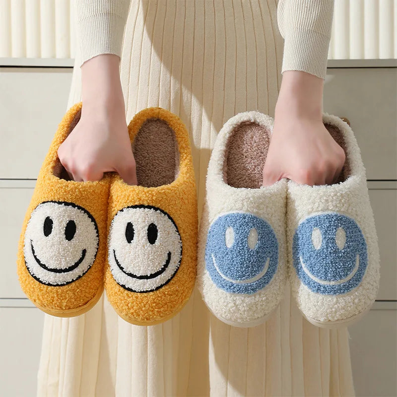 Smiley Face Cute Furry Cartoon Slippers for Women