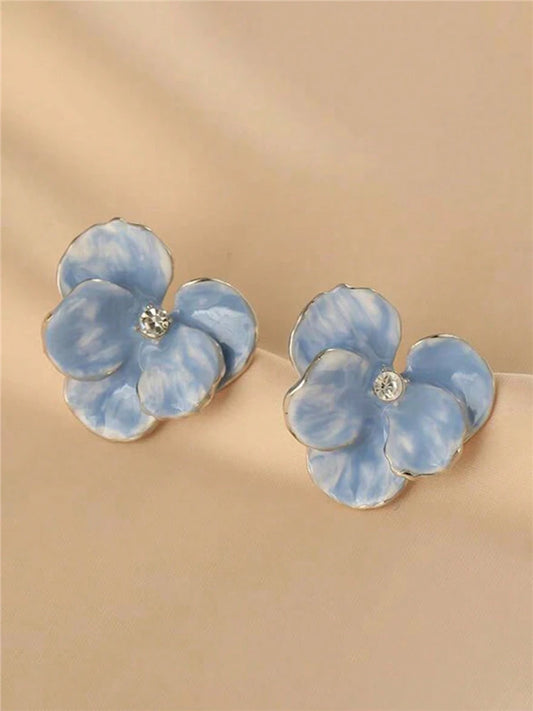 Women's Blue Glaze Flower Fashion Stud Earrings