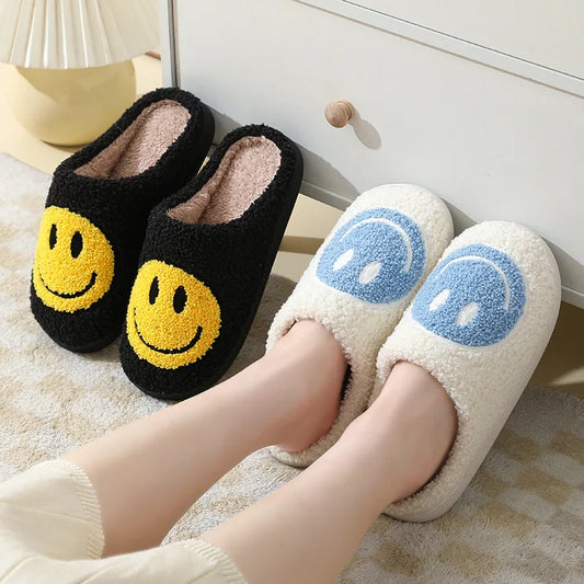 Smiley Face Cute Furry Cartoon Slippers for Women