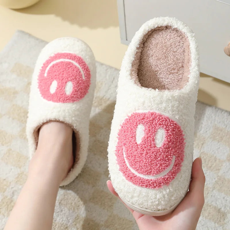 Smiley Face Cute Furry Cartoon Slippers for Women