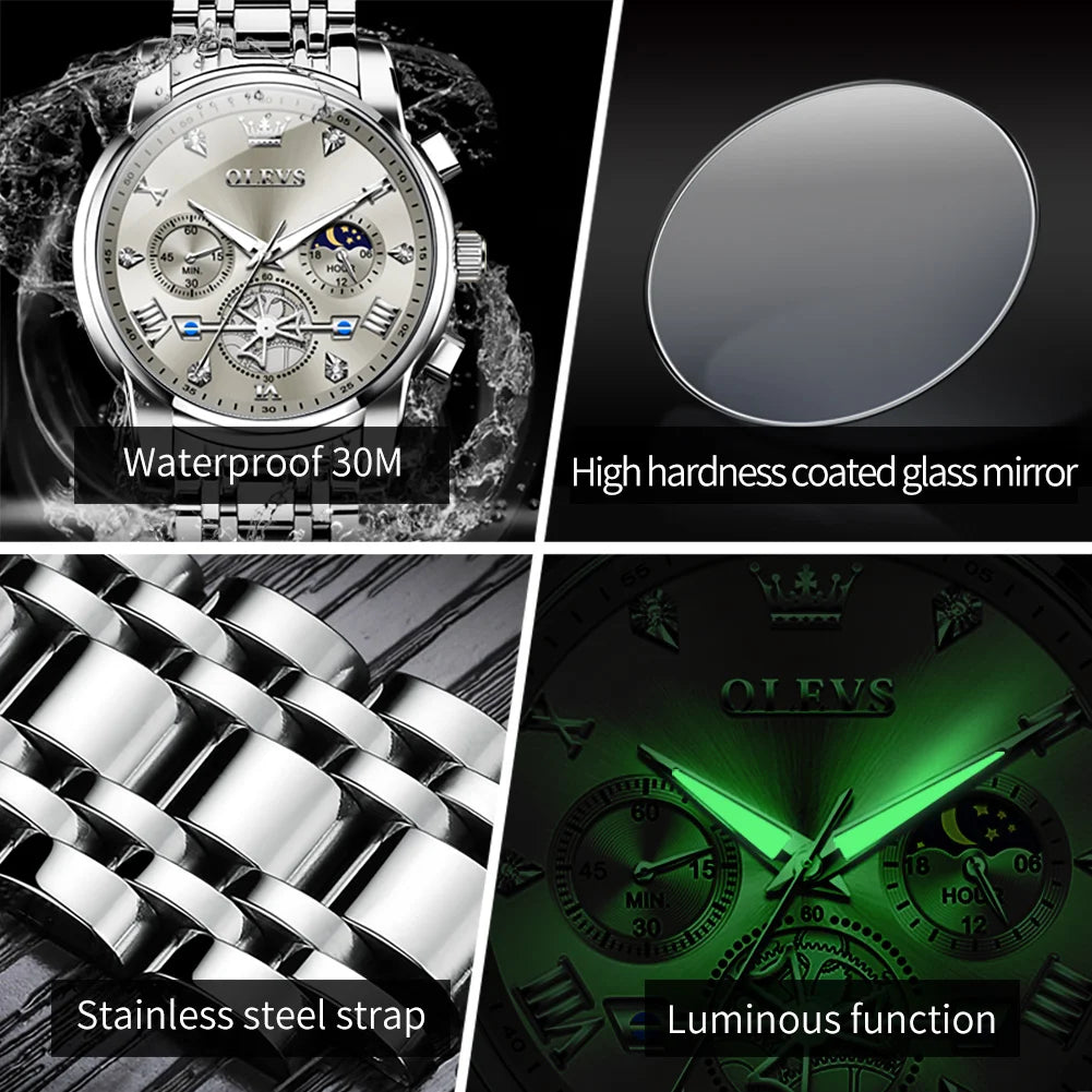 Men's Classic Quartz Multifunction Waterproof Watch